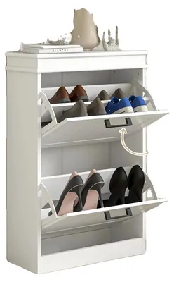 Produktbild von Schuhschrank, Holzbau, 76 cm B x 30 cm T x 122 cm H, 2 verstellbare Regale, Kipp-Schutzdesign, Montage erforderlich