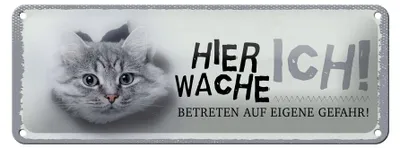 Produktbild von Blechschild Hinweis Katze hier wache ich eigene Gefahr, 27 x 10 cm, Blechschilder Tiere Achtung