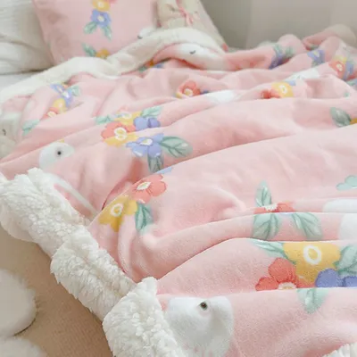 Produktbild von 360Home Kinder Verdickte Flanell-Herbst/Winter Bett Decke Schlafdecke Rosa Hase 150*200cm
