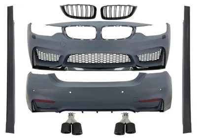 Imagen del producto de Kit de carrocería para BMW 4 F36 Gran Coupé (modelo 13-03.19) con diseño M4, incluye rejilla delantera y difusor trasero de fibra de carbono.