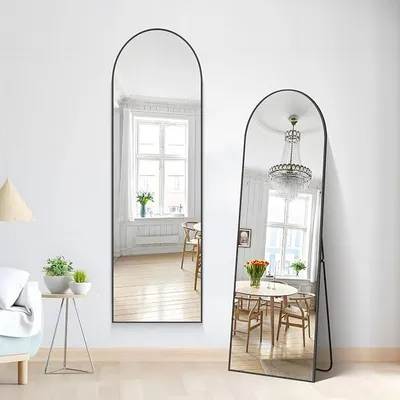 Produktbild von Bogen Ganzkörperspiegel, 150 x 40 cm Standspiegel mit Schwarzem Aluminiumrahmen, Groß Wandspiegel Bodenspiegel für Schlafzimmer, Eingangsbereich, Flur, Heimdekoration