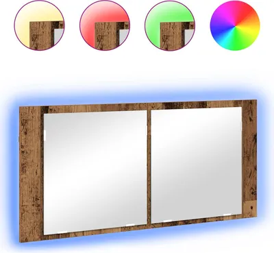 Zdjęcie produktu dla Lustro LED w szafce z półką Stare drewno 100 x 12 x 45 cm