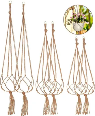 Produktbild von 6 Stück Makramee Blumenampel Baumwollseil Hängeampel, Blumentopf Hängend Pflanzen Halter Aufhänger Pflanzenhalter für Innen Außen Decken Balkone Wanddekoration