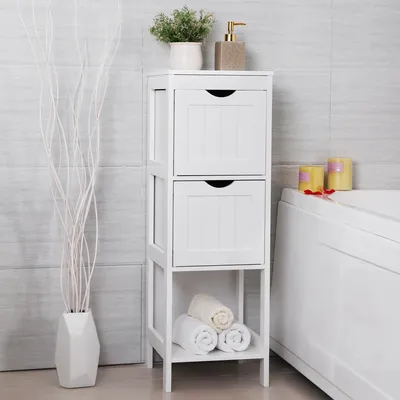 Produktbild von VASAGLE Badkommode weiß mit 2 Schubladen | Badschrank mit 2 Etagen | Badezimmerschrank 89 x 30 x 30 cm | Sideboard aus Holz BBC42WT
