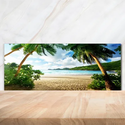 Produktbild von Tulup® Küchenrückwand Spritzschutz aus Glas -125x50 -Spritzschutz auf gehärtetes Glas Deko Landschaften Palmen am Strand