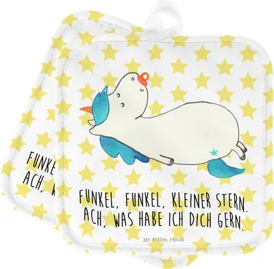 Produktbild von Mr. & Mrs. Panda Topflappen Einhorn Schnuller - Weiß - Geschenk, Mama, Set, Topfuntersetzer, topfhalter, 2er, Geburtstag, Unicorn, Geburt, Ofenlappen, Mutter