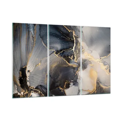 Produktbild von Bilder auf glas - 3 Teile - Dunkel Abstraktion Gold - 165x110cm - Glasbilder - Wandbilder - Bilder - zum Aufhängen bereit - Wanddekoration aus Glas - Glas Bilder - Wandbild auf Glas - GCE165x110-4824