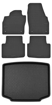 Image de Tapis en caoutchouc + bac de coffre pour Skoda Scala 2019- (hayon, avec roue de secours) – 5 pièces, noirs, sur mesure