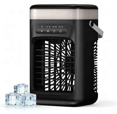 Produktbild von Zimilo Mini Luftkühler mit 1000ML Wassertank, USB C Klimaventilator, 3 Windstufen, 2 Sprühmodi, Tischventilator mit Timer und Nachtlicht, Schwarz