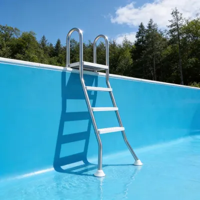 Produktbild von Edelstahl Poolleitern mit 3+1 Stufen und Sicherheitshandlauf