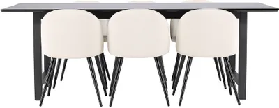 Produktbild von Oslo Essgruppe Esstisch 100x220cm schwarz und 6 Skagen Stuhl samt beige.