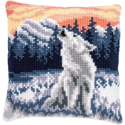 Produktbild von Vervaco Kreuzstich-Set: Kissen „Wolf im Winter“, 40 x 40 cm
