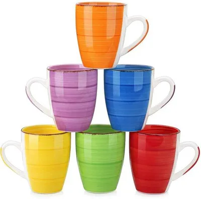 Zdjęcie produktu dla Zestaw kubków do kawy, 6 szt., 500 ml, kolorowe, z uchwytem