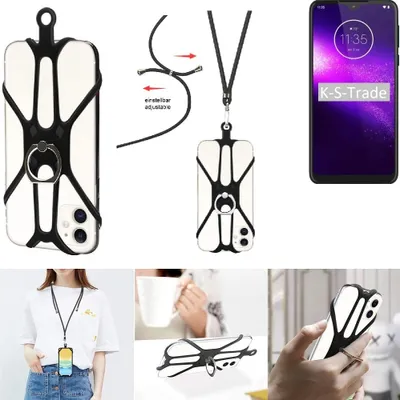 Produktbild von K-S-Trade 3in1 Handykette Handyband Handykordel Halsband Smartphone-Ring Handy-Ring kompatibel mit Motorola One Macro Fingerhalterung Handyring