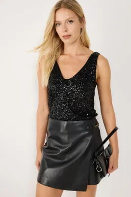 Produktbild von Paillettenbluse mit V-Ausschnitt, Black, XS