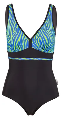 Produktbild von BECO the world of aquasports Badeanzug Zebra Vibes mit V-Ausschnitt, Empirelinie und Komfort-Passform blau-grün 38
