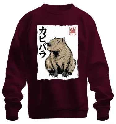 Productafbeelding van Capybara, waterzwijn, Japanse kunst, retro, Ukiyo-e, sweatshirt, trui, bordeauxrood, XL