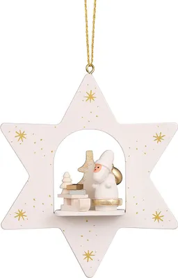 Produktbild von Christbaumschmuck Stern weiß Weihnachtsmann mit Schlitten (9,6cm) von Christian Ulbricht