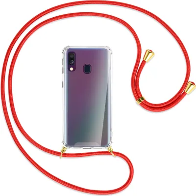 Produktbild von Handykette Backcover-Schutzhülle mit Band (Metall goldfarben) für Samsung Galaxy A40 - rot