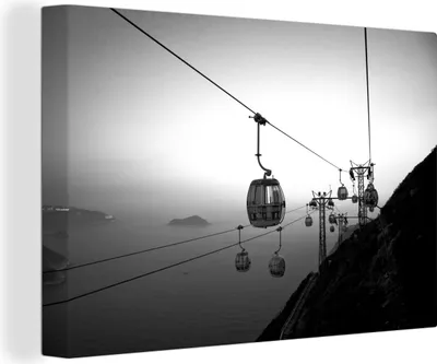 Produktbild von OneMillionCanvasses® - Leinwandbilder - 140x90 cm, Seilbahnfahrt in den Sonnenuntergang - schwarz und weiß, Wandbilder Kunstdruck Wanddekoration