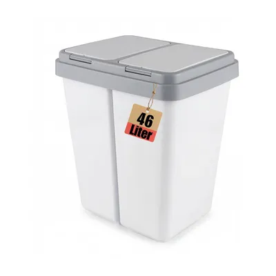 Produktbild von BigDean Zweimer Duo Müllbehälter mit Deckel 2 x ca. 25 Liter, Kunststoff Mülleimer für die Küche geruchsdichter Abfalleimer Mülltrennsystem.