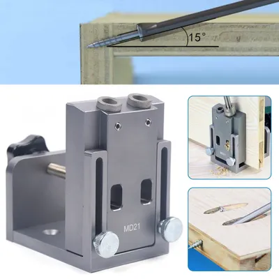 Produktbild von Taschenloch Bohrvorrichtung Set Taschenloch Jig Kit Bohrvorrichtung Bohrschablone Bohrlehre Bohrhilfe Holz Winkel Bohrer Schräglochgerät für Holzbearbeitung
