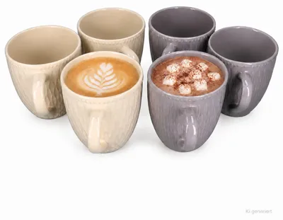 Produktbild von 6er Set Biko Kaffeebecher konisch 600ml Keramik Vanille Grau Tee