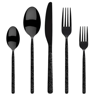 Produktbild von Roxlin Besteckset 30-teilig Stein Design – Edelstahl Tafelbesteck für 6 Personen – Rostfrei, Kratzfest & Spülmaschinenfest – Schwarz