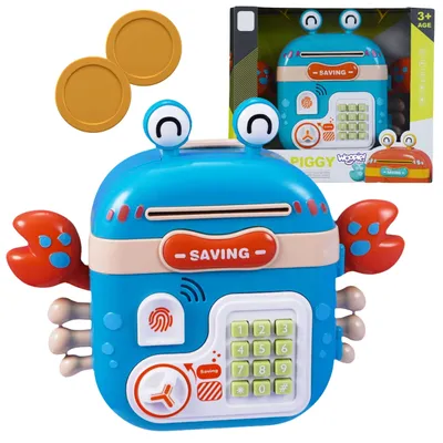 Produktbild von Woopie Elektronisches Sparschwein, sicherer Geldautomat mit Pin-Zugangscode, Krabbenrucksack, Blau