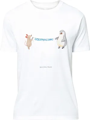 Produktbild von Mr. & Mrs. Panda Größe XL T-Shirt Maus Pinguin Geburtstag - Weiß - Geschenk, mit Spruch, Tshirt, Shirt, Happy Birthday, Geburtstage