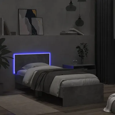 Image de vidaXL Cadre de lit avec tête de lit et lampes LED gris béton 90x200 cm