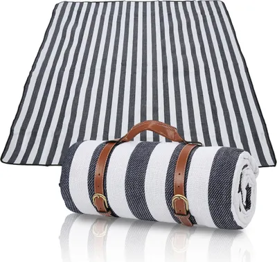 Immagine prodotto di Fiqops Coperta da picnic Coperta da campeggio Coperta da spiaggia isolata Blu Pieghevole senza sabbia Spiaggia Escursione 200x200cm