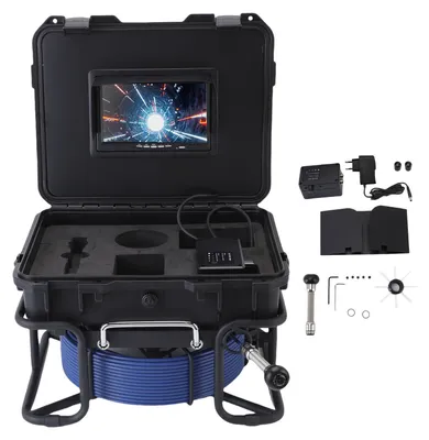 Obrázek produktu pro Kamera pro inspekci kanalizace s 7palcovým displejem (1080p), dosahem 50 m, 18mm FHD endoskopem (32 GB) a 6 LED diodami pro opravy potrubí, zástrčka EU