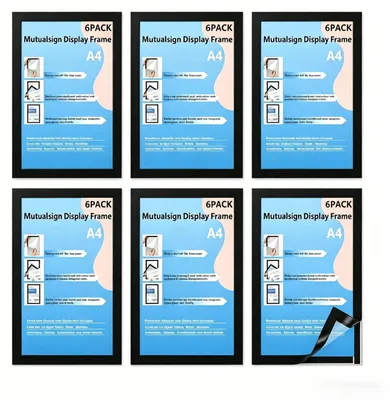 6 magnetische A4-Posterrahmen, selbstklebend, transparent, schwarz