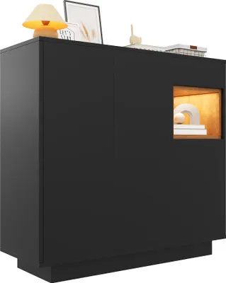 Produktbild von Schuhschrank mit einer Schublade und verstellbaren Einlegeböden in Schwarz und Holz eignet sich perfekt für moderne Flure. Er bietet Platz für 14–18 Paar Schuhe.