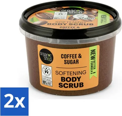 Obrázek produktu pro Organic Shop - Organický tělový peeling s kávou a cukrem - hydratační a exfoliační - 250 ml - hodnotné balení - 2 kusy