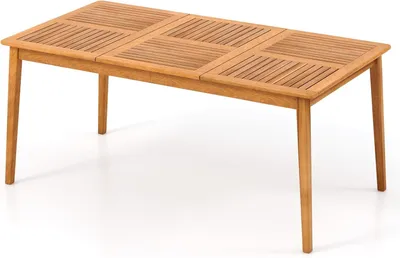 A wooden garden table on a white background.