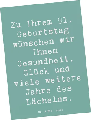 Produktbild von Mr. & Mrs. Panda Postkarte Spruch 91. Geburtstag - Meeresbrise - Geschenk, Ansichtskarte, neunzigster, Fotokarte, besondere Geburtstagsgeschenke, Grußkarte, Postkarten