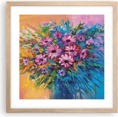 Produktbild von Gerahmtes Poster - Rahmen in heller Eiche - Blumenstrauß Blumen Öl - 40x40 cm - Wand Bild - Wanddeko - Wandbilder - Kunstposter - Wandposter - Bilderrahmen - Bilder - Kunstdruck - P2NAC40x40-4533