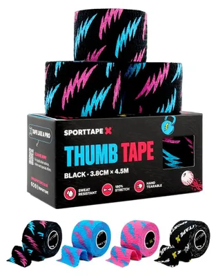 Produktbild von Daumenbandage Gewichtheberband Griffband - 3,8 cm x 4,5 m - Schwarz - 3 Rollen