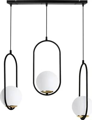 Produktbild von Luna Pendelleuchte Schwarz Gold – 3 flammig mit weissem Schirm E14