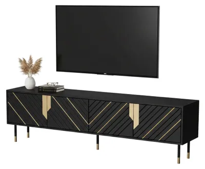 Image de Seborga - Meuble TV, 204x40x55h cm Noir, 4 Étagères