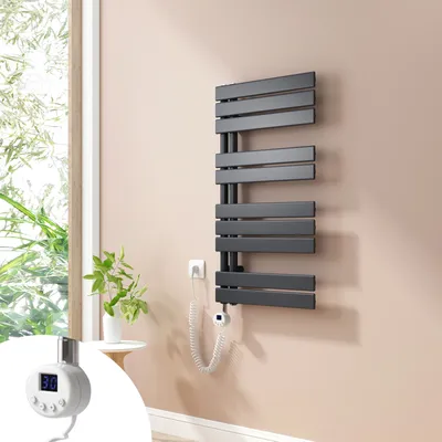 Produktbild von Heilmetz Badheizkörper Elektrisch Heizkörper mit Heizstab, 90x50cm Anthrazit Handtuchtrockner und 300Watt Temperaturgeregelte Heizstäbe Geeignet für 4 ㎡ Badezimmer