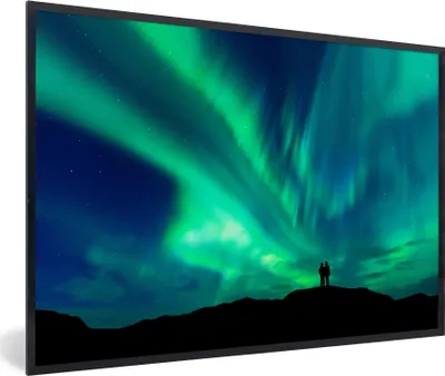 Produktbild von MuchoWow® MuchoWow® Gerahmtes Poster Nordlichter - Silhouette - Berg 30x20 cm - Poster mit zchwarzem Bilderrahmen - Kunstdruck - Bild-Poster