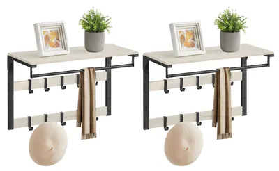 Produktbild von VASAGLE Wandgarderobe 2er Set, mit Ablage, Wandregal mit 10 abnehmbaren Haken, H