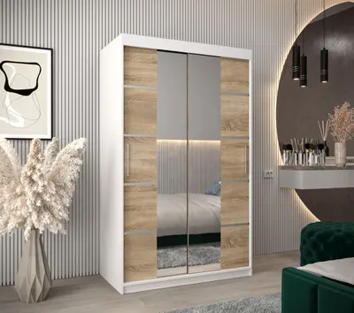 Produktbild von Schrank mit Spiegeln VIVIEN – Breite 120 cm, Weiß / Eiche Sonoma
