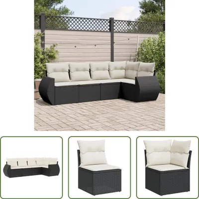 Produktbild von The Living Store 5-tlg. Garten-Sofagarnitur mit Kissen Schwarz Poly Rattan