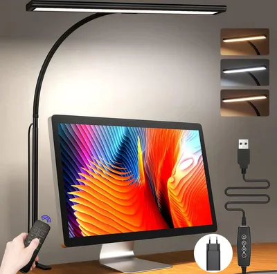 Produktbild von 40cm LED Schreibtischlampe Klemmbar 3 Farbtemperaturen Dimmbar Augenschutz Verstellbarer Tischlampe mit Fernbedienung und Timer