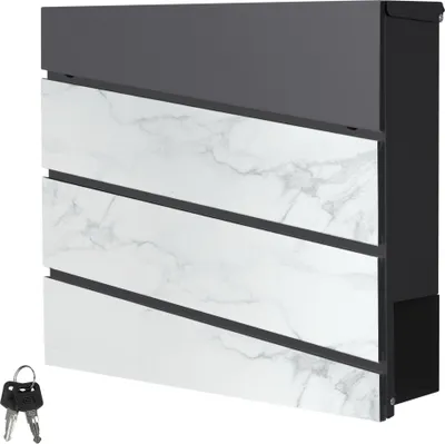 Obrázok produktu pre Poštová schránka ML-Design s priehradkou na noviny, 37x37x11 cm, antracitový/mramorový vzhľad, z ocele