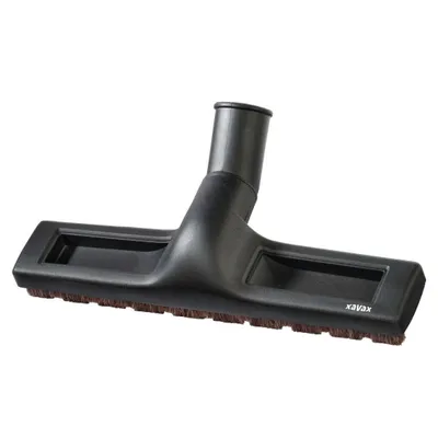 A black vacuum cleaner brush attachment with brown bristles.